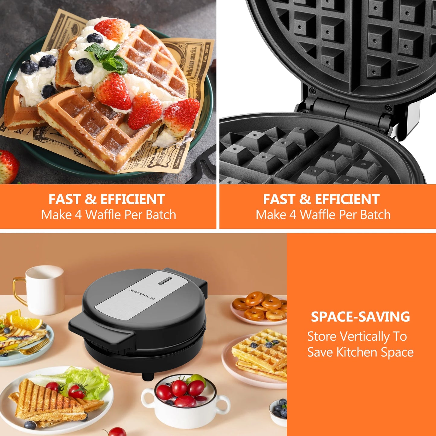 Electric Nonstick 8-inch Waffle Maker, Belgian Waffles, Compact Design, Easy to Clean, Hash Browns, Snacks, Sandwich, Eggs