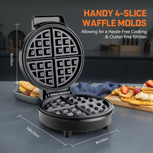 Electric Nonstick 8-inch Waffle Maker, Belgian Waffles, Compact Design, Easy to Clean, Hash Browns, Snacks, Sandwich, Eggs