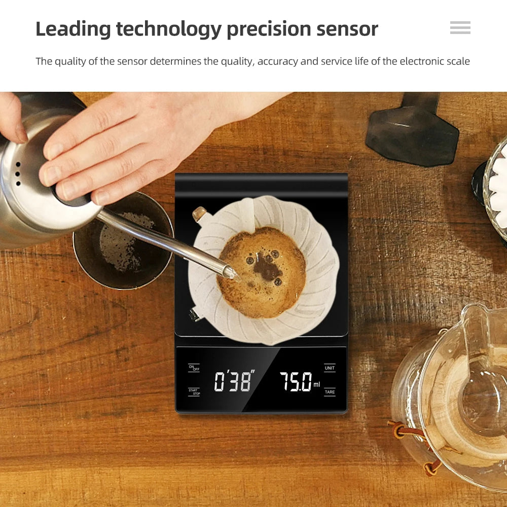 3kg/0.1g Coffee Scale with Timer Kitchen Tools Digital Multifunction Weighing Scale Pour Over Drip Espresso Scale LCD Display
