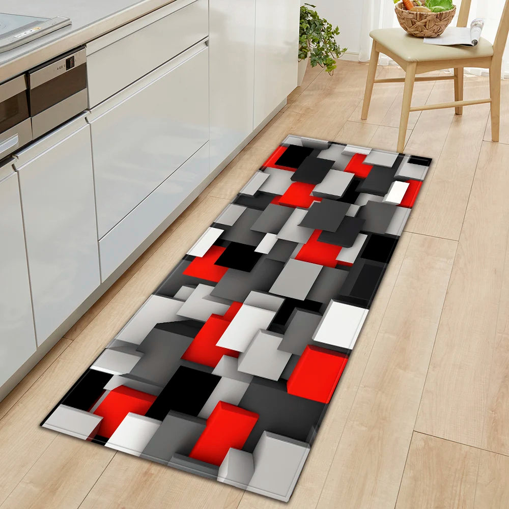 Plaid Kitchen Mat Home Living Room Balcony Bedroom Floor Decoration 3D Carpet House Hallway Entrance Door Bath Non-Slip Foot Rug