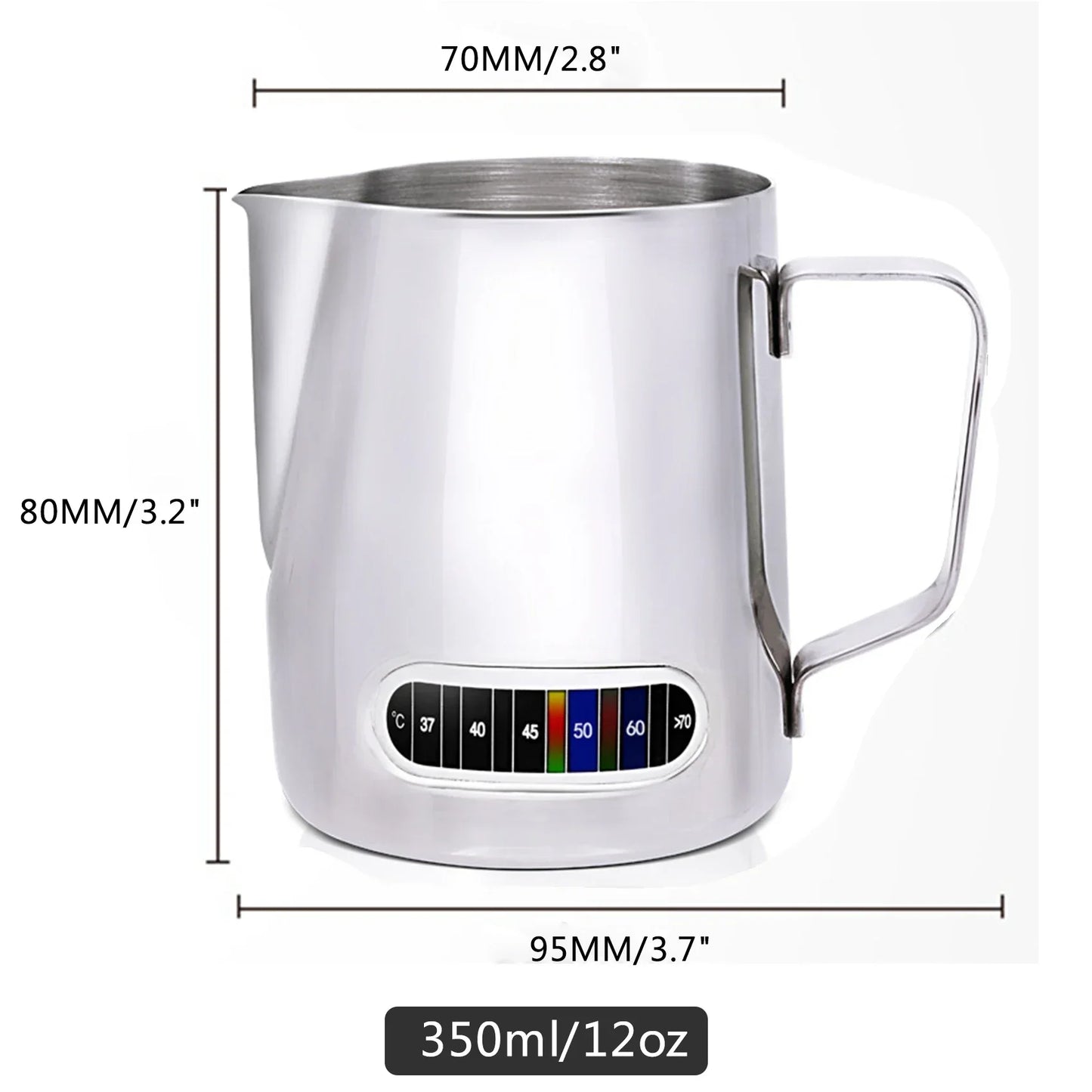 350mL Stainless Steel Milk Frothing Pitcher Temperature Display Milk Frother Pitcher Jug Cup for Latte Art Barista Kitchen