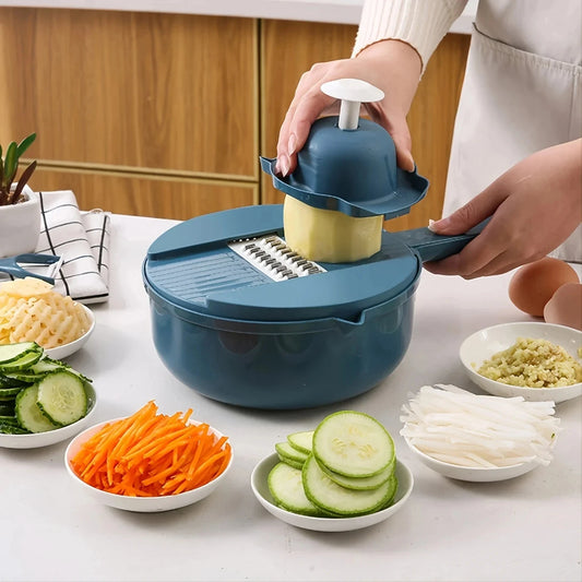 9-in-1 Multi-Functional Vegetable Cutter – Manual Slicer & Grater - Kitchenley