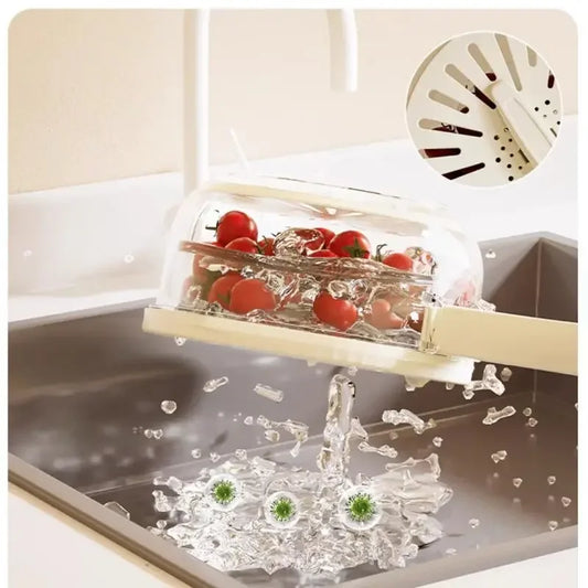 Folding Fruit & Vegetable Drain Wash Basket – Storage Box with Dehydrating Cooler & Handle