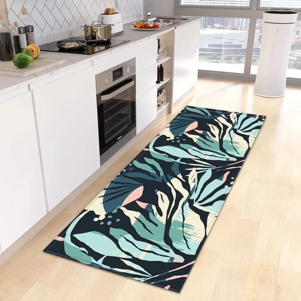 Tropical Plant Print Home Kitchen Floor Mat Door Front Decoration Floor Mat