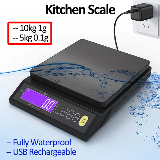 Digital Electronic Kitchen Scale – Fully Waterproof Stainless Steel LCD Baking Scale (5kg/0.1g or 10kg/1g)