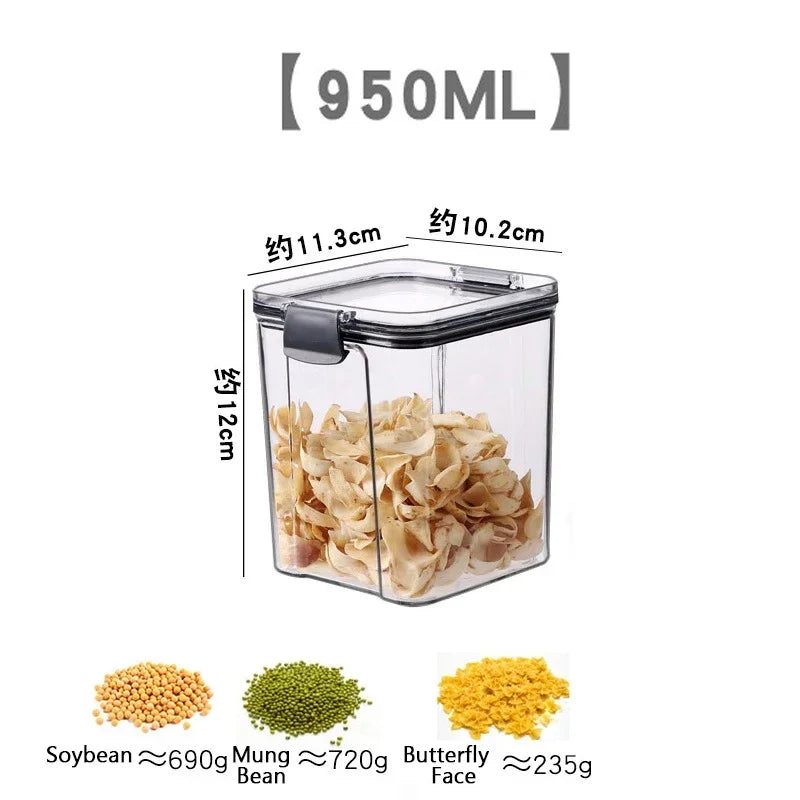 460/700/950/1300/1800ml Thick Sealed Storage Tank Transparent Square Dried Fruit Storage Box Kitchen Grain Storage Jar Container