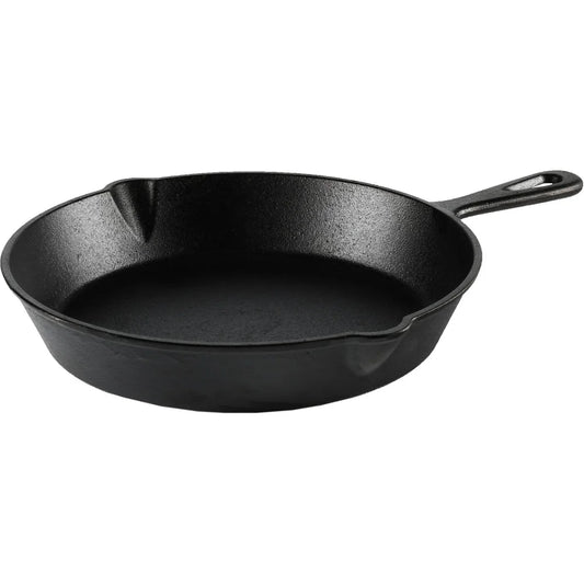 Pre-Seasoned Cast Iron Skillet 10.5 Inch Heat Distribution Versatile Cooking Nonstick Surface Campfire Safe Easy Drain Pour