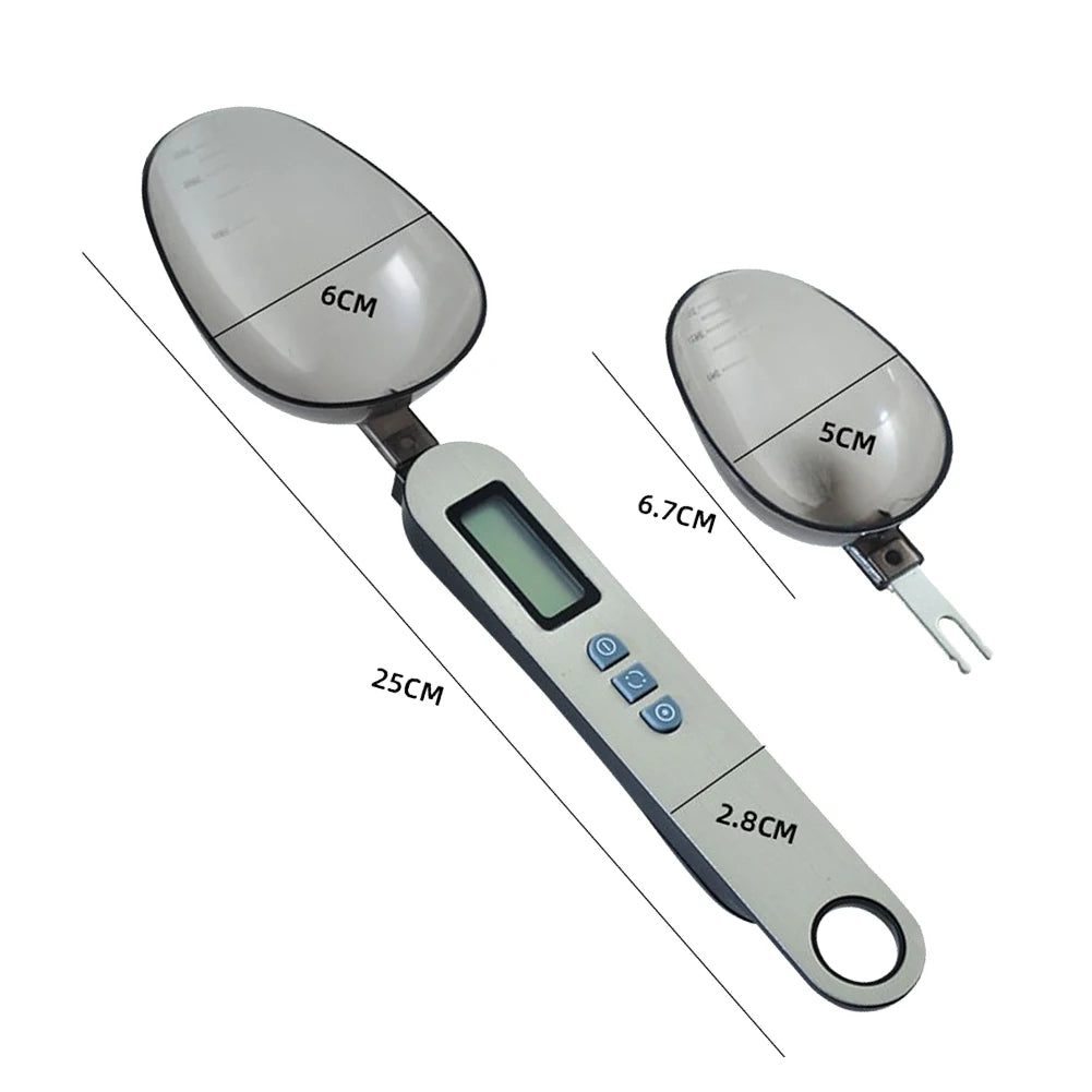 25cm LCD Digital Kitchen Scale with Two Spoon Head Measuring Food Flour Digital Spoon for Milk Coffee Kitchen Tools 500g/0.3g