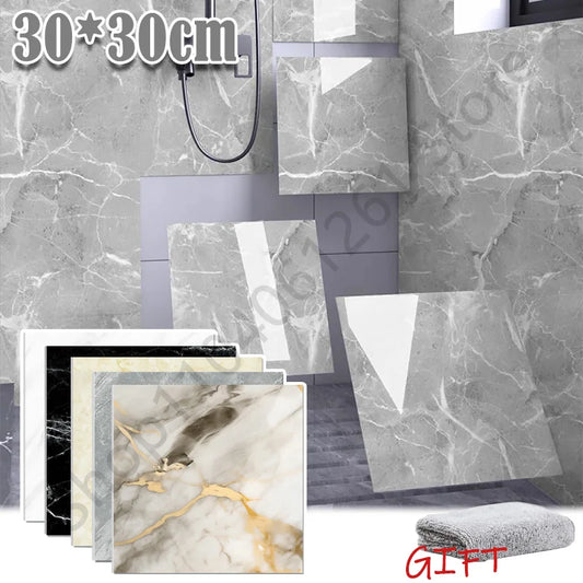 PVC Marble Wall Stickers – Self-Adhesive Decor Tiles for Kitchen & Bathroom (10–50 Pcs)
