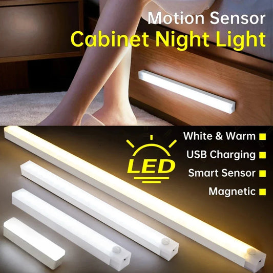 USB Rechargeable LED Cabinet Night Light with Motion Sensor – Kitchen & Wardrobe