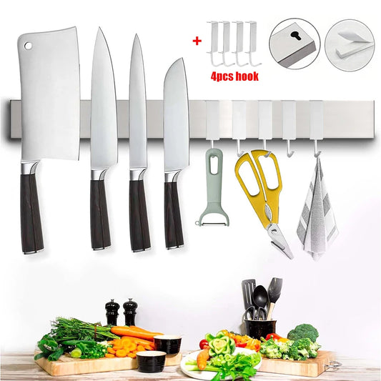 Stainless Steel Magnetic Knife Holder – 40cm / 50cm Wall-Mounted Strip