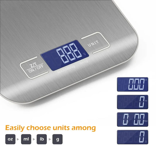 10kg/5kg LCD Electronic Scales OZ/ML/LB/G Kitchen Scale Stainless Steel Weighing Scale Food Diet Postal Balance Measuring Tool