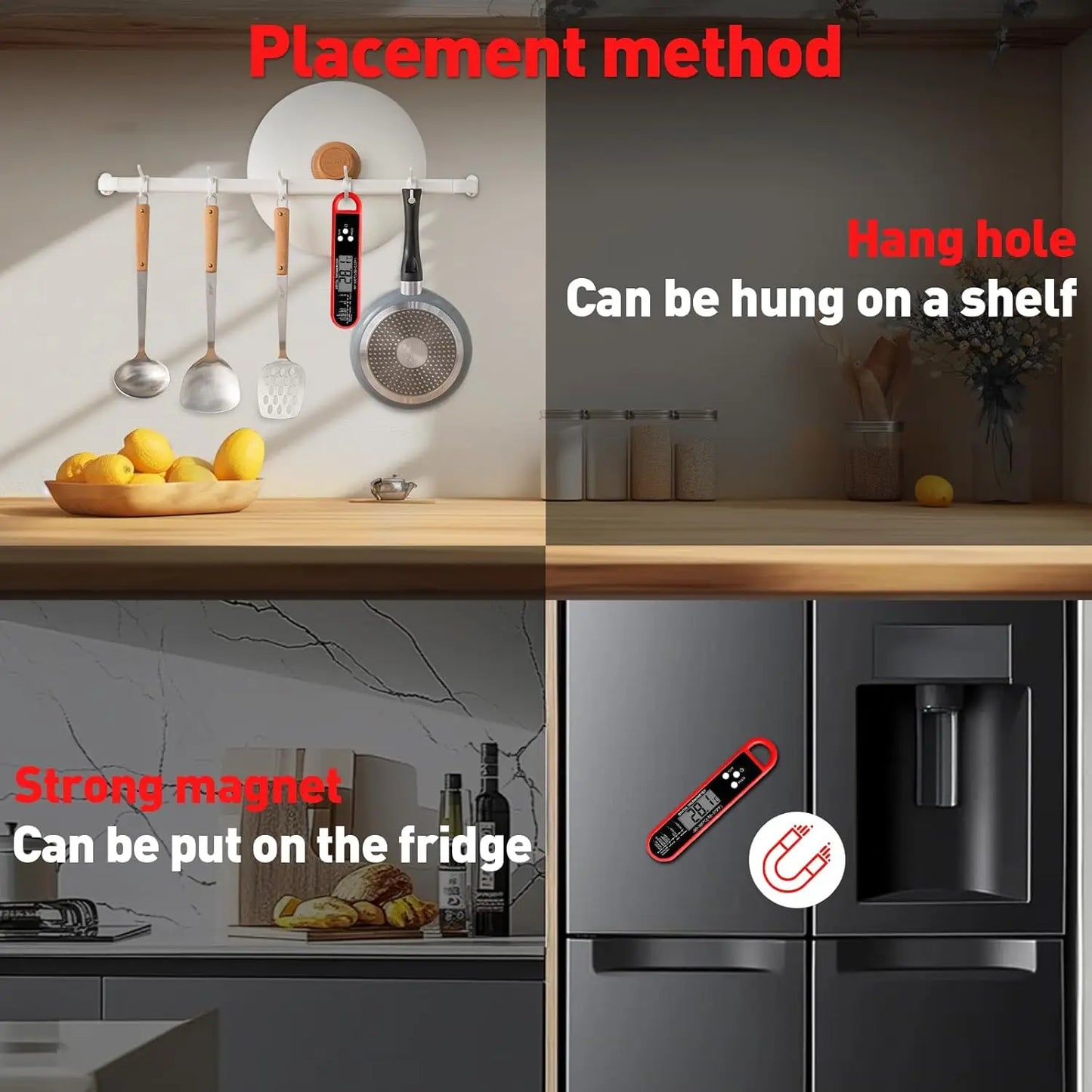 Food Thermometer Fast Precise with Magnet Foldable Probe Grill & Cooking Outdoor Camping & Kitchen Accessories Water Resistant