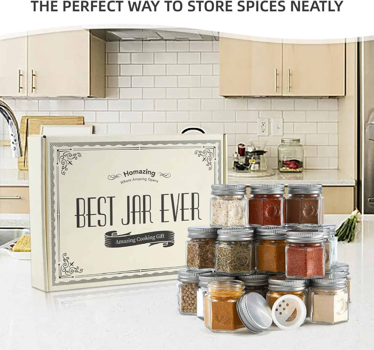 24 Hexagon Magnetic Glass Spice Jars with Shaker Lids & Labels – Kitchen, Fridge & RV Organizer
