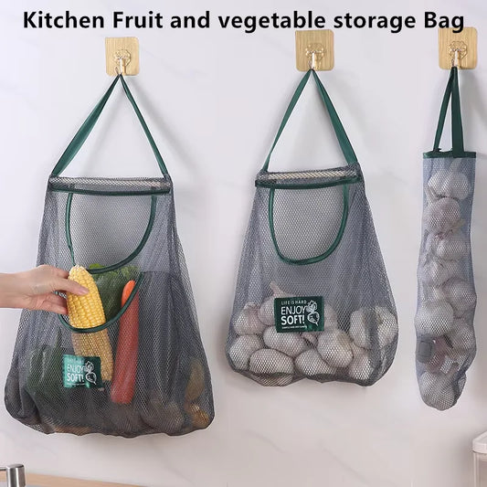 Reusable Hanging Mesh Storage Bags – Fruit, Vegetable & Garlic Net Bag Organizer