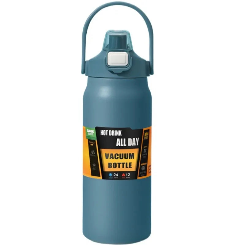 800/1000/1200/1500ML 304 Stainless Steel Thermos with Straw Thermal Mug Cup Sports Vacuum Flasks Cold and Hot Water Bottle