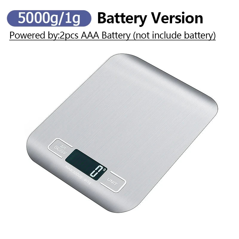 5kg/10kg Rechargeable Kitchen Scale LCD Display Stainless Steel Electronic Scales Home Jewelry Food Snacks Weighing Baking Tools