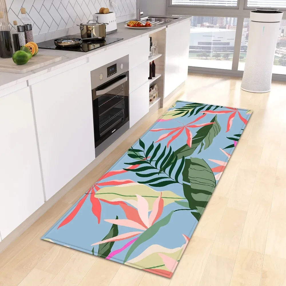 Tropical Plant Print Home Kitchen Floor Mat Door Front Decoration Floor Mat