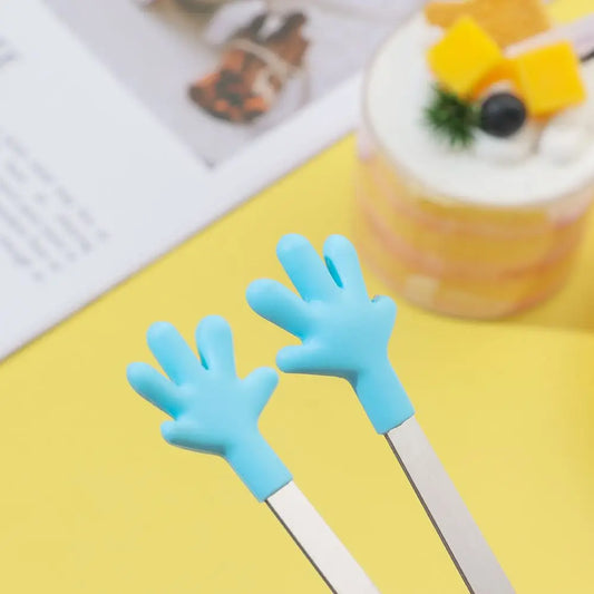 Creative Silicone Stainless Steel Mini Snack Food Tongs Non-slip Handles BBQ Bread Ice Cube Clip Kitchen Accessories BBQ
