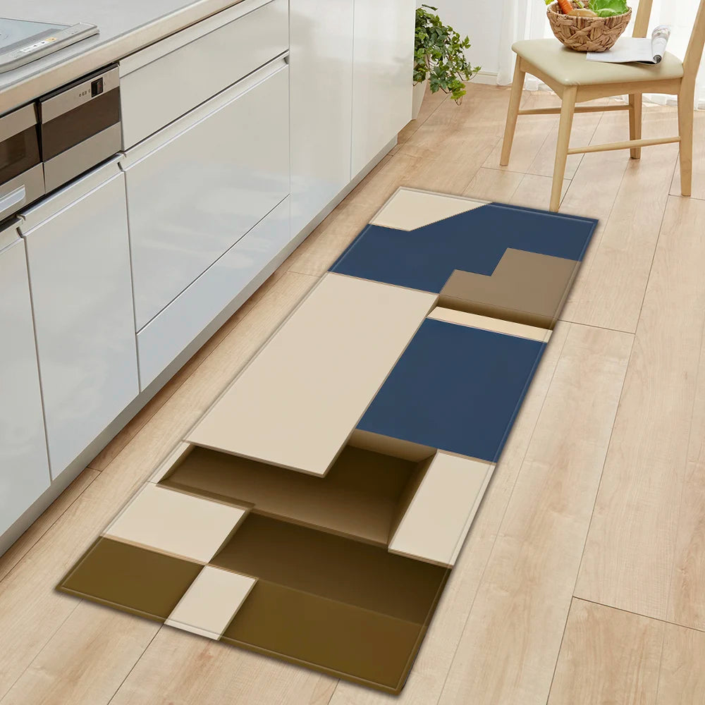Plaid Kitchen Mat Home Living Room Balcony Bedroom Floor Decoration 3D Carpet House Hallway Entrance Door Bath Non-Slip Foot Rug