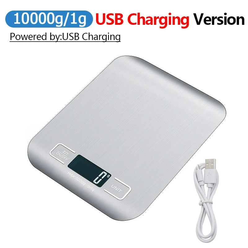 5kg/10kg Rechargeable Kitchen Scale LCD Display Stainless Steel Electronic Scales Home Jewelry Food Snacks Weighing Baking Tools