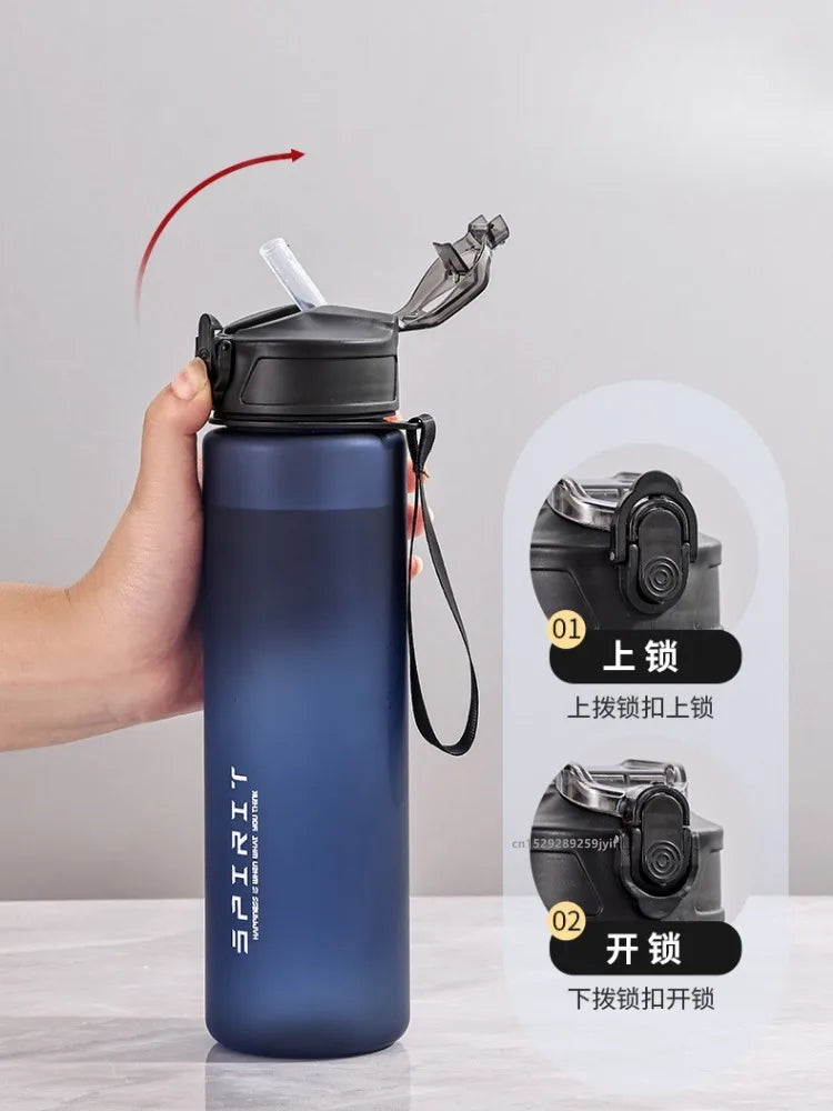 750ml Water Bottle with Straw Time Marker Large Capacity Motivational Plastic Leakproof Water Jug for Gym Travel Outdoor Sports