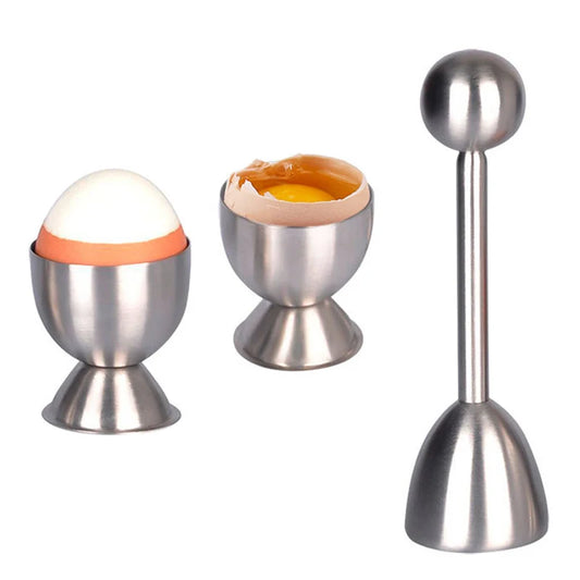 Stainless Steel Egg Shell Opener & Egg Cup Holders – Egg Topper & Serving Set