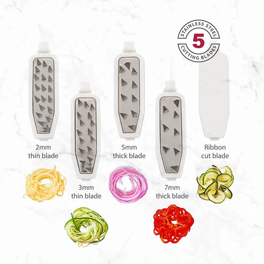 LMETJMA Vegetable Spiralizer Slicer 5 in 1 Rotary Cheese Vegetable Shredder Grater Foldable Veggie Pasta Spaghetti Maker JT319