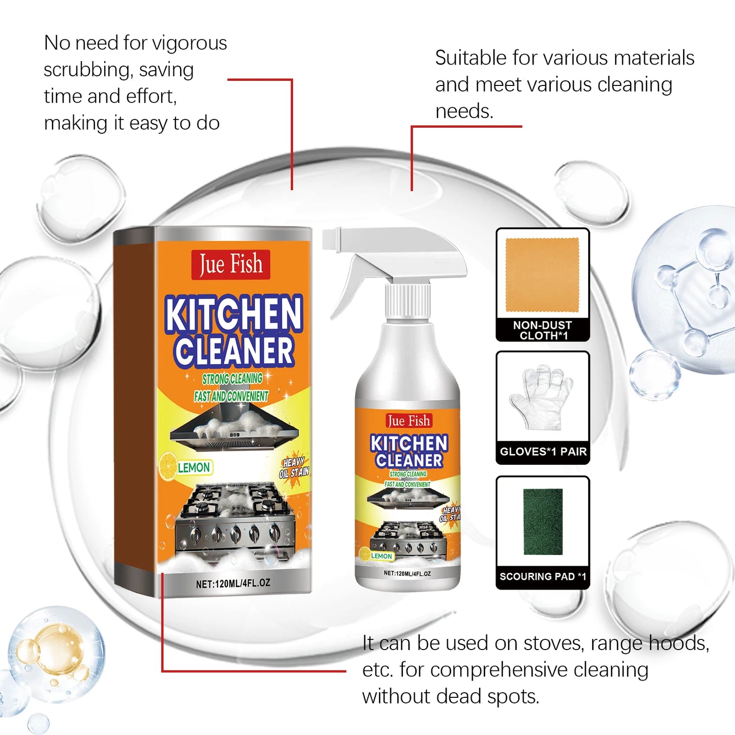 Kitchen Foam Heavy Oil Stain Cleaner Powerful Stain Remover Lemon Light Fragrance Ovens Home Cooktop Kitchenware Cleaning Bubble