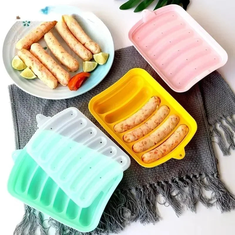 Sausage Maker Mould 6 Cavity Silicone DIY Ham Hot Dog Making Moulds With Lid Kitchen Household Sausages Cake Baking Tools Molds