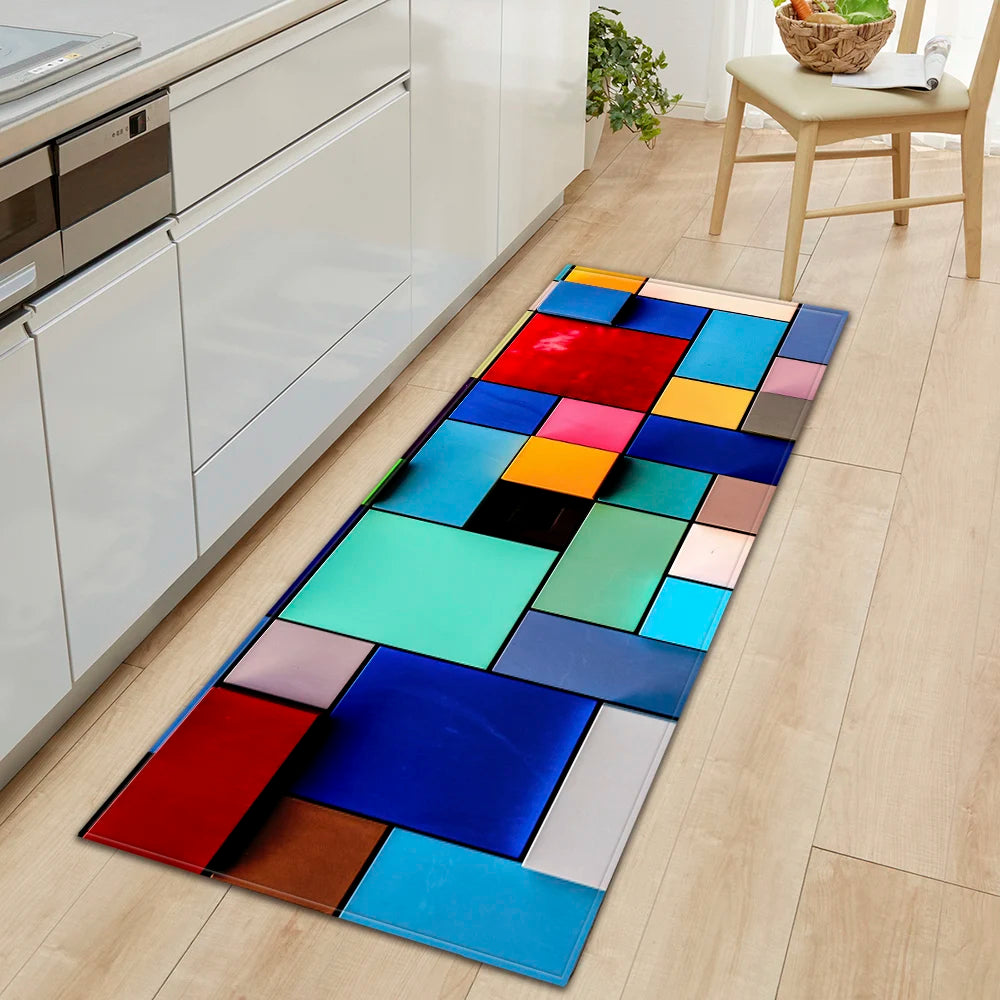 Plaid Kitchen Mat Home Living Room Balcony Bedroom Floor Decoration 3D Carpet House Hallway Entrance Door Bath Non-Slip Foot Rug