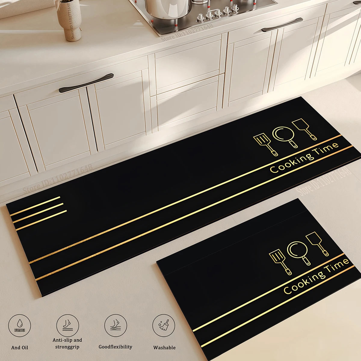 Kitchen Corner Floor Mat Waterproof Carpet Non-slip Foot Mats Long Carpets Rug Black Plaid Home Decoration Rugs Washable Mat