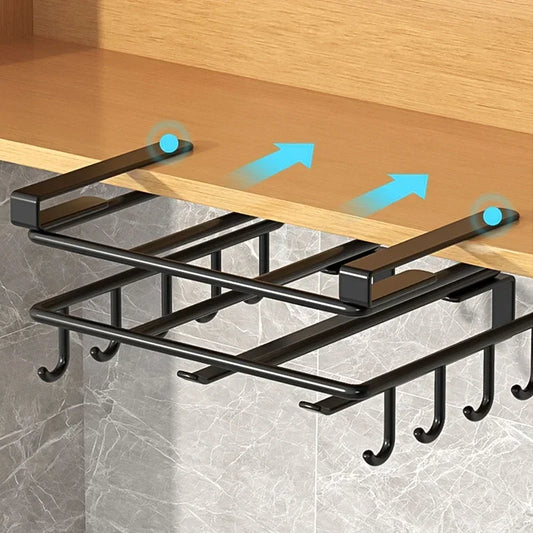 Under-Cupboard Kitchen Hanging Organizer Rack with Hooks – Paper Towel, Cutting Board & Pot Cover Holder