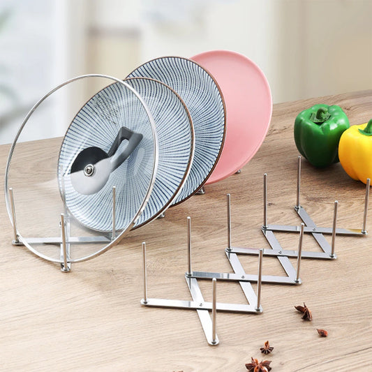 Retractable Foldable Stainless Steel Pot Lid Rack & Pan Organizer