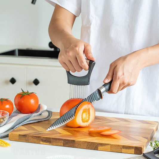 1Pcs Colorful Onion Slicer with Stainless Steel Holder Easy Onion Chopper for Potatoes or Vegetables Kitchen Accessories Tools