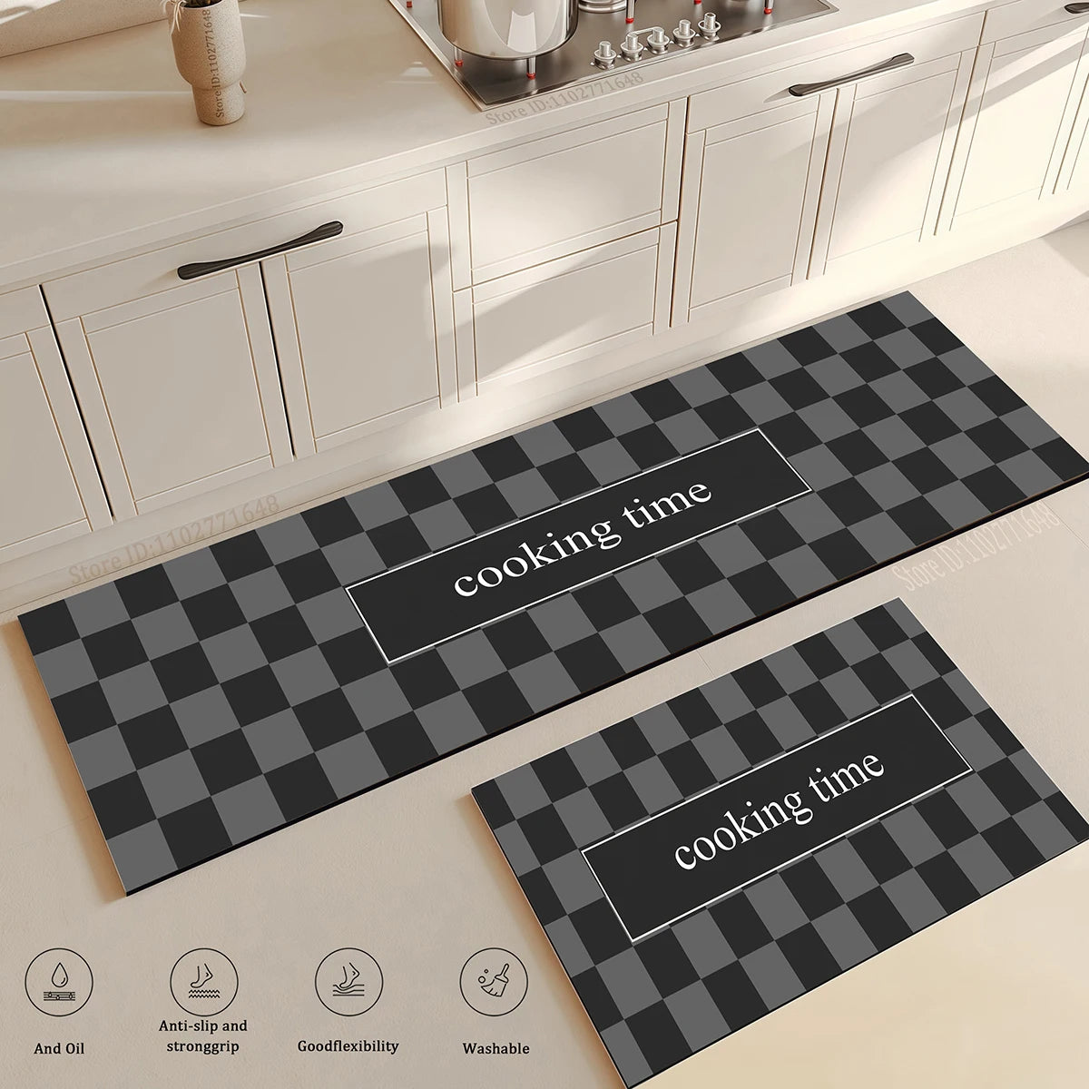 Kitchen Corner Floor Mat Waterproof Carpet Non-slip Foot Mats Long Carpets Rug Black Plaid Home Decoration Rugs Washable Mat