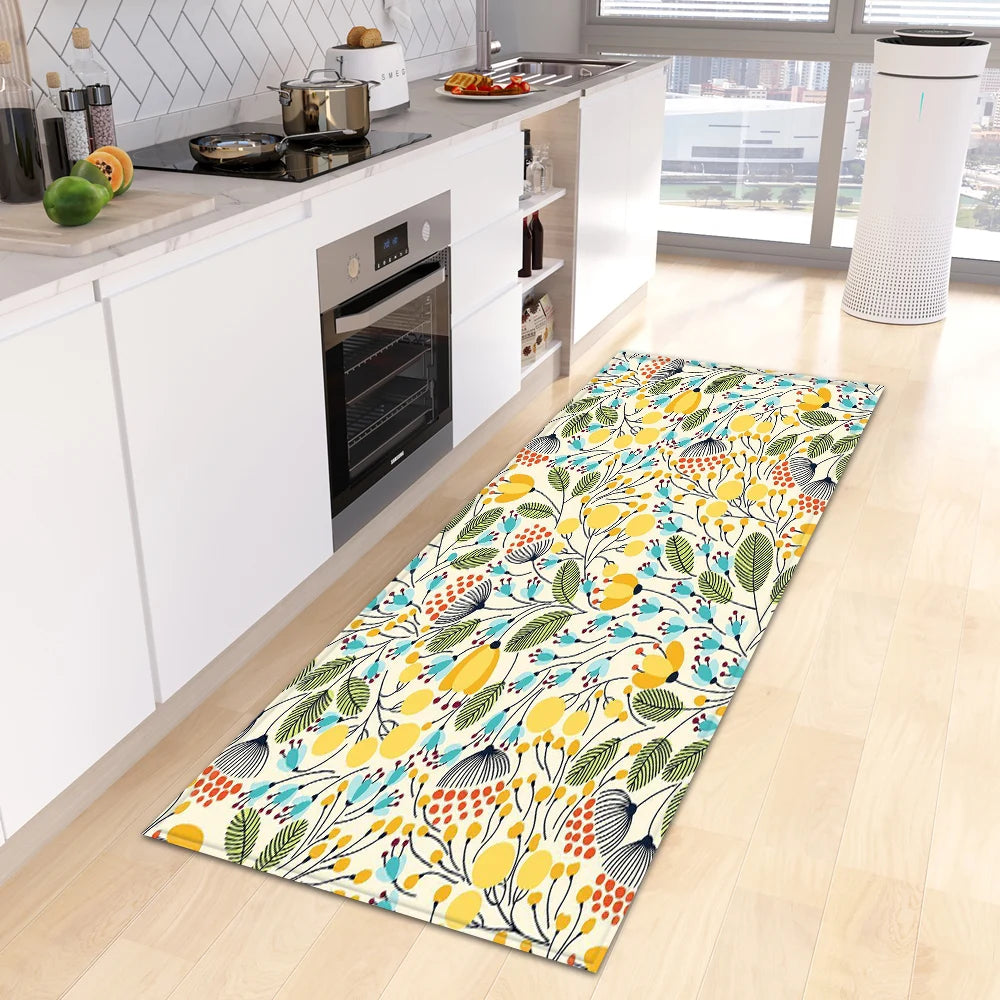 VIKAMA Green tropical leaves Kitchen Mat Entrance Doormat Non-slip Washable Kitchen Carpet Living Room Hallway Rugs Bedside Rugs