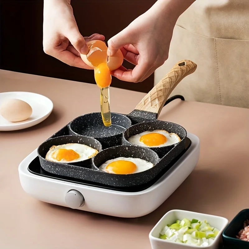 4-Hole Medical Stone Non-Stick Omelette & Egg Pan – Flat-Bottom Breakfast Frying Pan