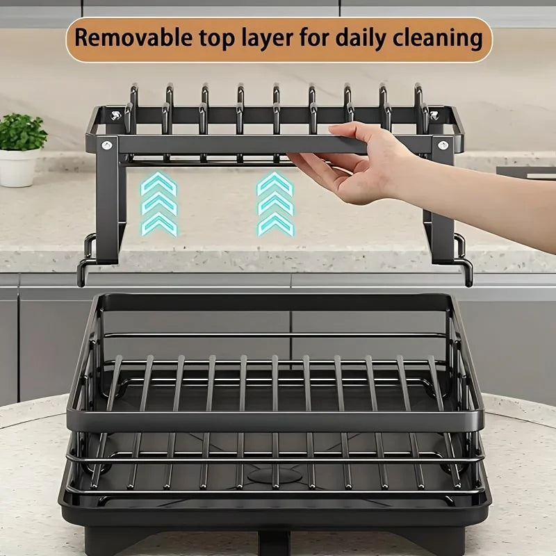 Double-Tier Extendable Dish Drainer – Expandable Drying Rack for Kitchen