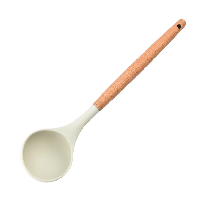 Silicone Kitchen Tools Set with Wooden Handles
