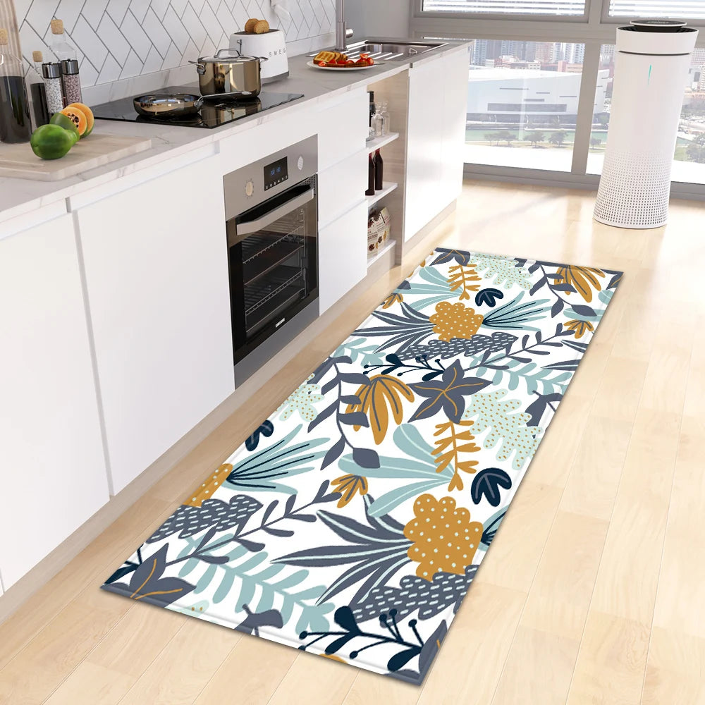 VIKAMA Green tropical leaves Kitchen Mat Entrance Doormat Non-slip Washable Kitchen Carpet Living Room Hallway Rugs Bedside Rugs