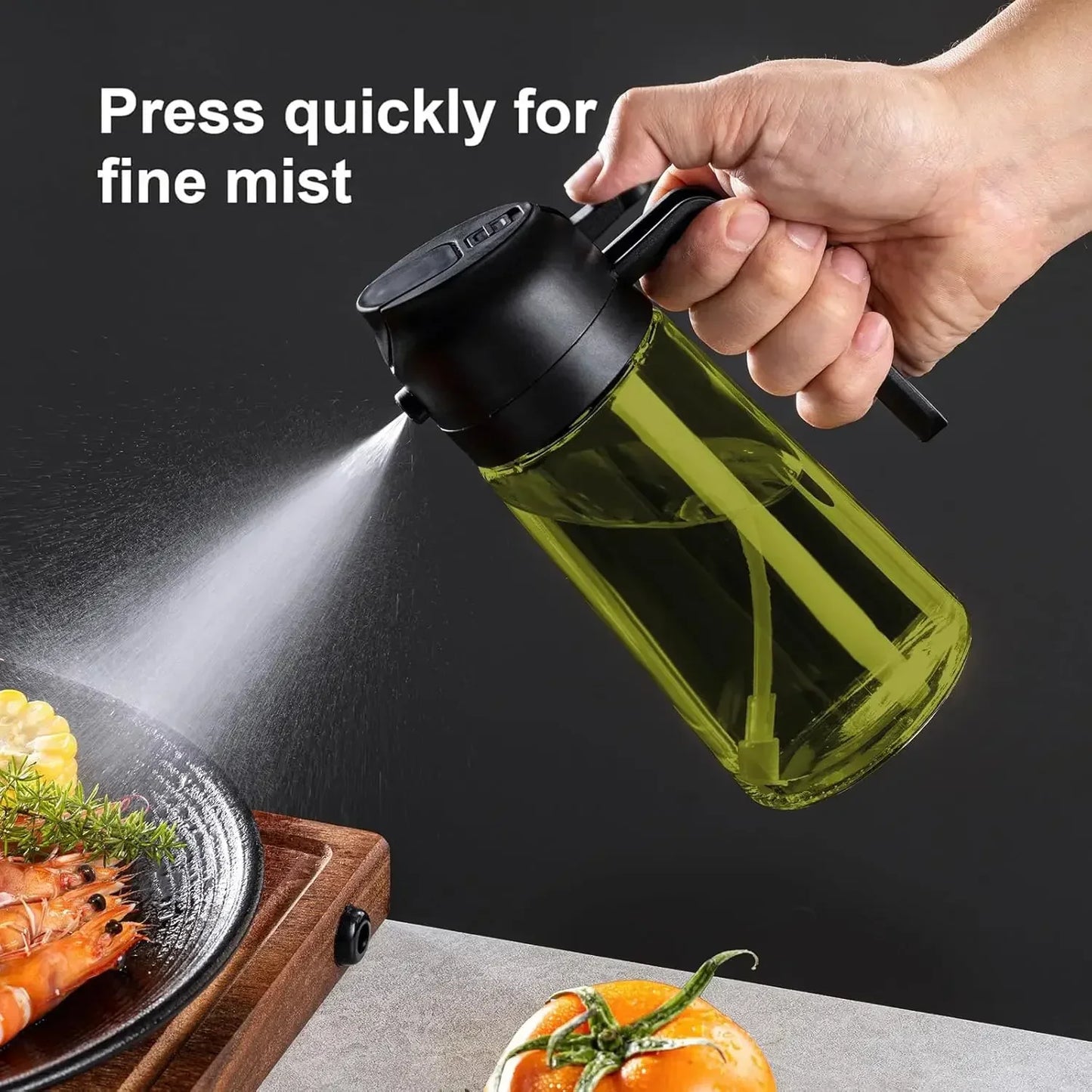 2in1 Black Glass Olive Oil Sprayer Lightproof Oil Dispenser for Cooking Salad Barbecue Kitchen Tools Refillable Spray Bottle