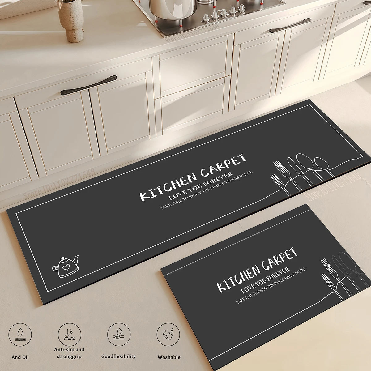 Kitchen Corner Floor Mat Waterproof Carpet Non-slip Foot Mats Long Carpets Rug Black Plaid Home Decoration Rugs Washable Mat