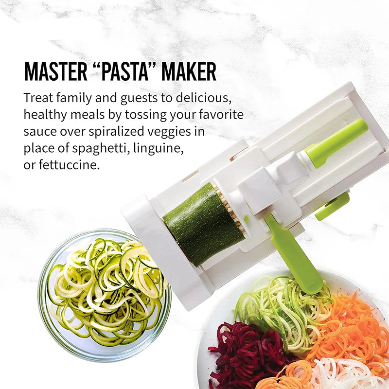 LMETJMA Vegetable Spiralizer Slicer 5 in 1 Rotary Cheese Vegetable Shredder Grater Foldable Veggie Pasta Spaghetti Maker JT319