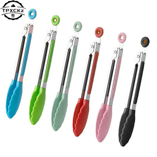 Silicone & Stainless Steel BBQ Grilling Tongs – Non-Stick Cooking, Salad & Bread Serving Clip