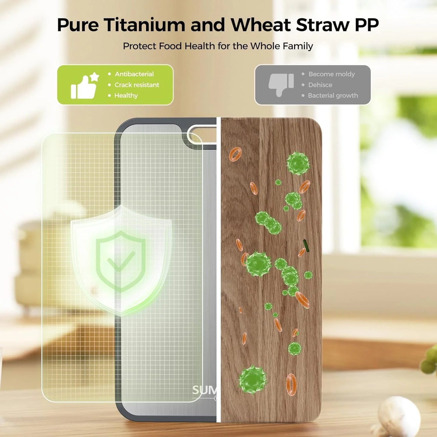 Double-Sided Titanium & Wheat Straw PP Cutting Board – Food Grade, Easy to Clean