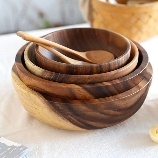 Eco-Friendly Polished Wooden Salad & Soup Bowl – Japanese Style Kitchen Bowl
