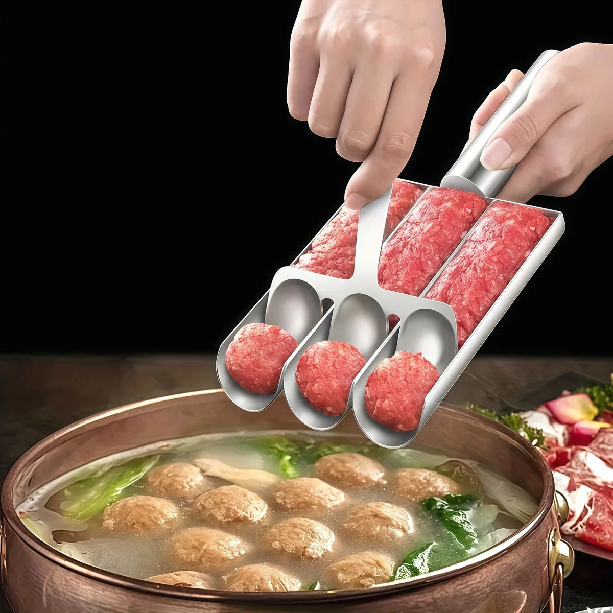 Non-Stick Meatball Maker Set Easy Release Manual Meatball Spoon Kitchen Tool for Effortless Fish Balls Home Cooking