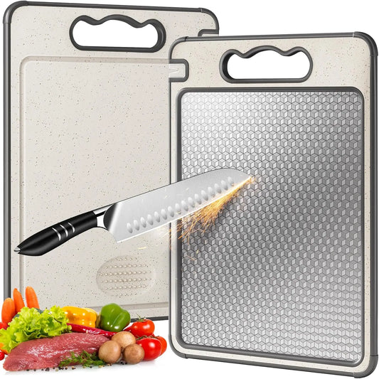Double-Sided Stainless Steel Cutting Board with Anti-Slip Silicone Edges - Kitchenley