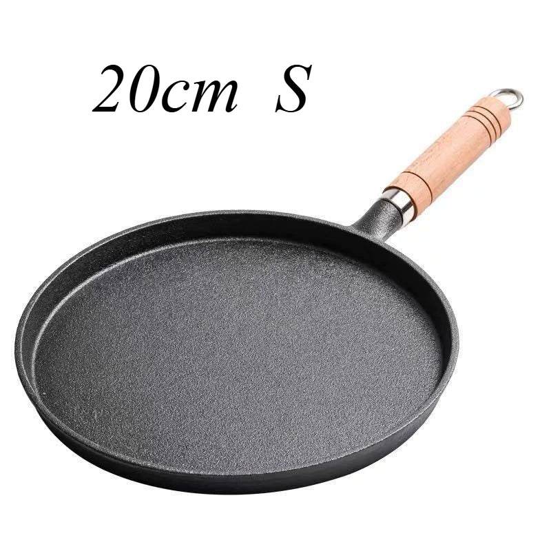 26cm Cast Iron Frying Pan Uncoated Non-stick Egg Pancake Pan Crepe Maker Steak Frying Pot Gas Induction Cooker Kitchen Cookware